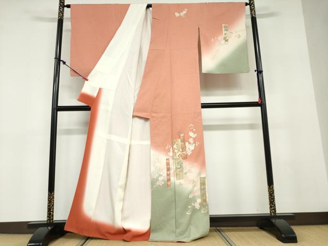 平和屋着物●訪問着　刺繍　短冊草花籬文　暈し染め　金彩　正絹　逸品　DABD9523ud