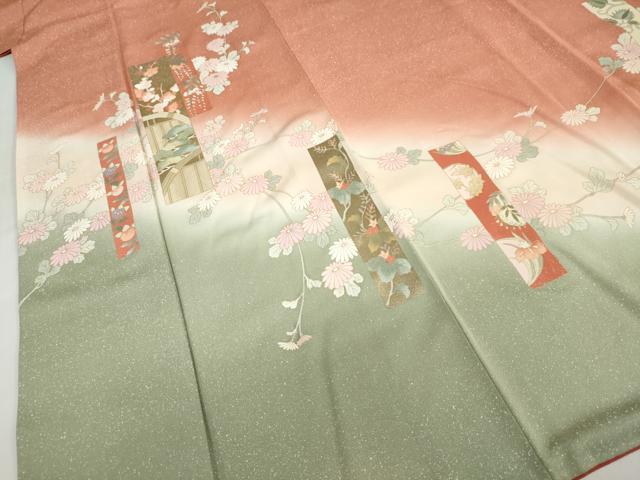 平和屋着物●訪問着　刺繍　短冊草花籬文　暈し染め　金彩　正絹　逸品　DABD9523ud