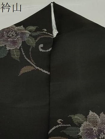 平和屋着物●本場大島紬　9マルキ　地空き　草花文　黒地　ますいわ屋扱い　正絹　逸品　DABD9530ud
