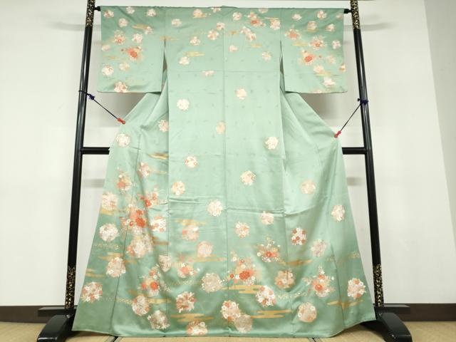 平和屋着物●訪問着　駒刺繍　飾花文　金彩　正絹　逸品　DABD9532ud
