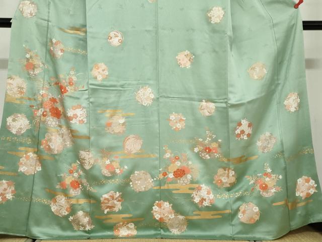 平和屋着物●訪問着　駒刺繍　飾花文　金彩　正絹　逸品　DABD9532ud