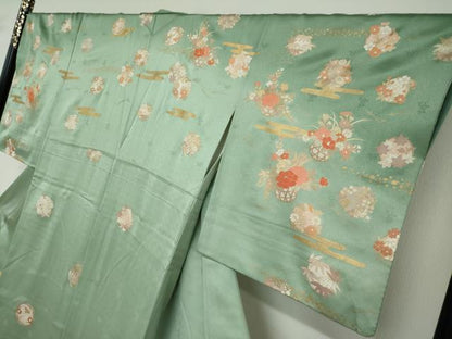 平和屋着物●訪問着　駒刺繍　飾花文　金彩　正絹　逸品　DABD9532ud