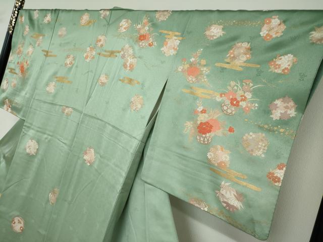 平和屋着物●訪問着　駒刺繍　飾花文　金彩　正絹　逸品　DABD9532ud