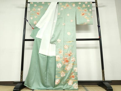 平和屋着物●訪問着　駒刺繍　飾花文　金彩　正絹　逸品　DABD9532ud