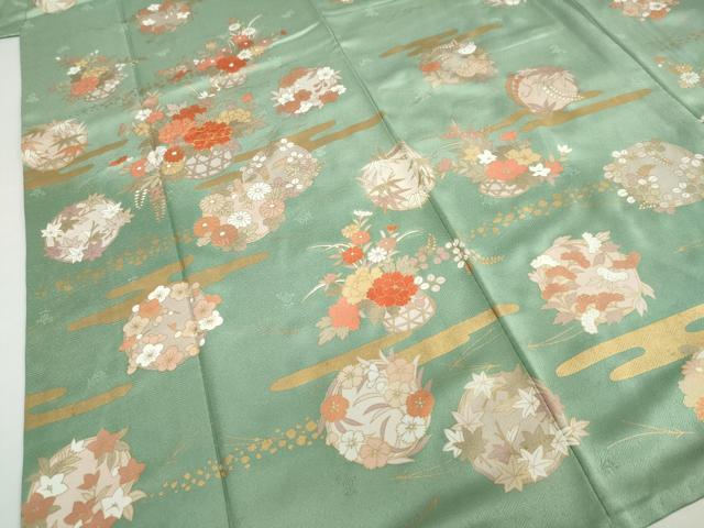 平和屋着物●訪問着　駒刺繍　飾花文　金彩　正絹　逸品　DABD9532ud