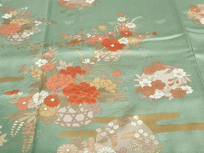 平和屋着物●訪問着　駒刺繍　飾花文　金彩　正絹　逸品　DABD9532ud