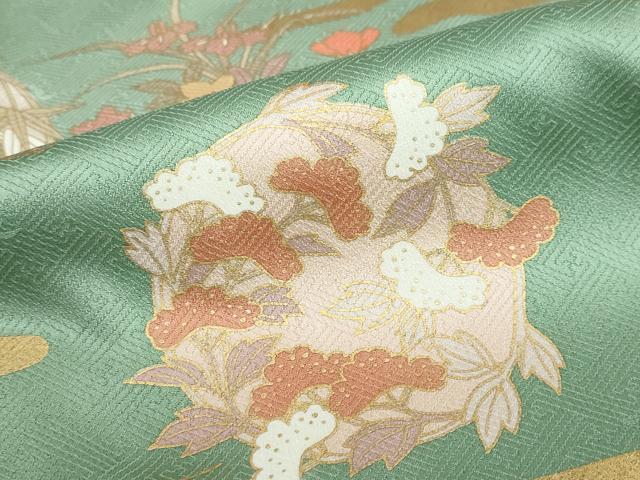 平和屋着物●訪問着　駒刺繍　飾花文　金彩　正絹　逸品　DABD9532ud