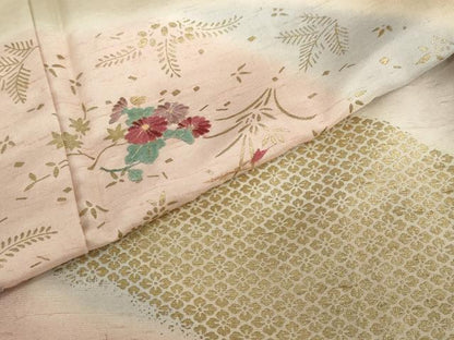 平和屋着物●訪問着　紬地　刺繍　道長草花文　金彩　正絹　逸品　DABD9534ud