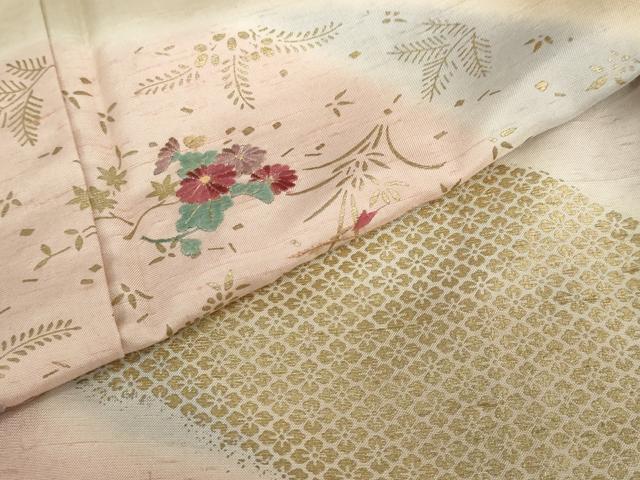 平和屋着物●訪問着　紬地　刺繍　道長草花文　金彩　正絹　逸品　DABD9534ud