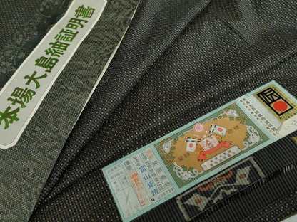 平和屋着物●男性　本場大島紬　アンサンブル　長羽織　80亀甲　総詰め　証紙付き　キングサイズ　正絹　逸品　DABD9535ud