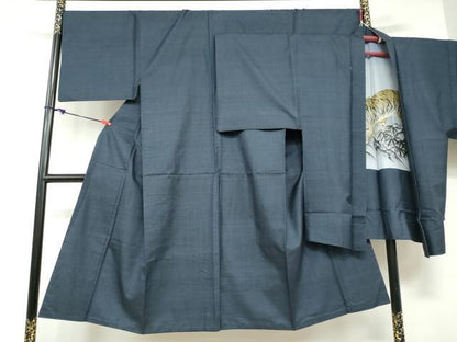 平和屋着物●男性　本場大島紬　アンサンブル　長羽織　100亀甲　総詰め　正絹　逸品　DABD9537ud