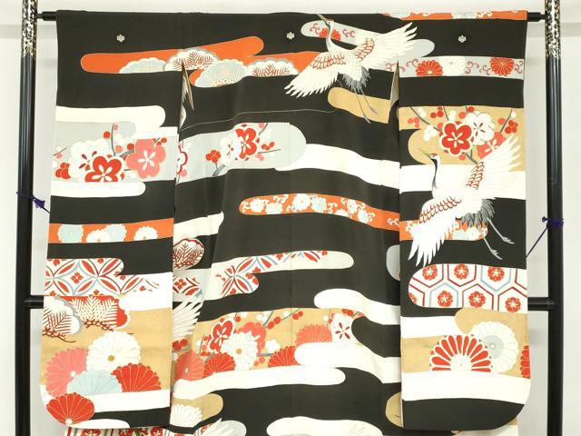 平和屋本店●アンティーク　大正ロマン　振袖　長襦袢（袷）セット　駒刺繍　飛鶴草花文　半衿刺繍　正絹　逸品　DABD9538ud
