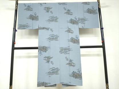 平和屋着物●男性　黒紋付　羽織・長襦袢（袷）セット　羽裏：風景文　反端付き　正絹　逸品　未使用　DABD9539ud