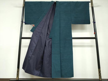 平和屋着物●男性　紬　アンサンブル　長羽織　長襦袢（袷）セット　褐返色　キングサイズ　正絹　逸品　DABD9540ud