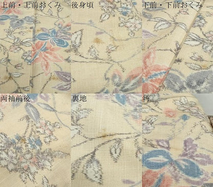 平和屋着物▽小千谷紬　単衣　草花文　正絹　逸品　DABD9541ud