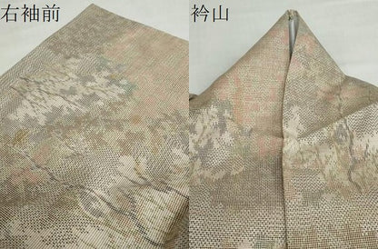 平和屋着物▽上質な紬　単衣　樹林文　正絹　逸品　DABD9544ud