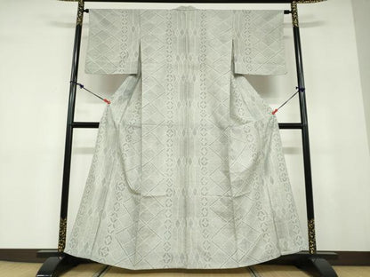 平和屋着物▽上質な小紋　単衣　幾何学文様　正絹　逸品　DABD9545ud