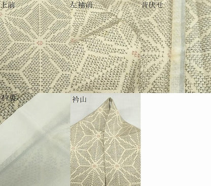 平和屋着物▽上質な紬　単衣　麻の葉文様　正絹　逸品　DABD9547ud