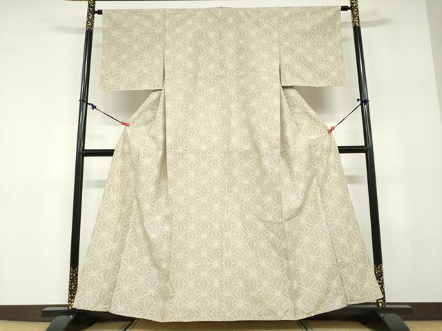 平和屋着物▽上質な紬　単衣　麻の葉文様　正絹　逸品　DABD9547ud