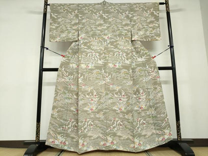 平和屋着物●訪問着　流水風景草花文　正絹　逸品　DABD9554ud