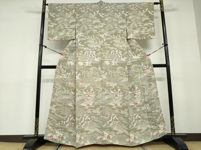 平和屋着物●訪問着　流水風景草花文　正絹　逸品　DABD9554ud