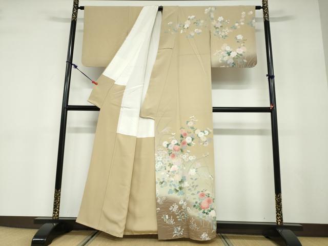 平和屋着物●訪問着　友禅　鴛鴦花蝶文　暈し染め　正絹　逸品　DABD9556ud
