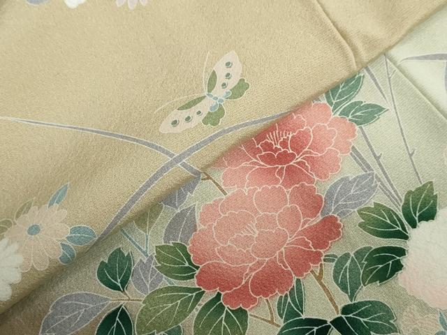 平和屋着物●訪問着　友禅　鴛鴦花蝶文　暈し染め　正絹　逸品　DABD9556ud