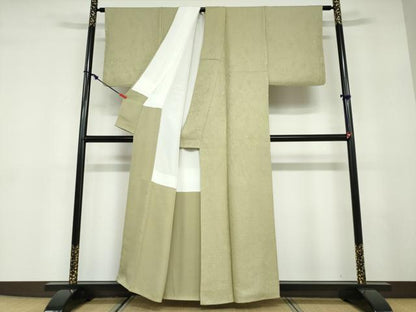平和屋着物●上質な色無地　辻が花地紋　柳茶色　正絹　逸品　DABD9563ud