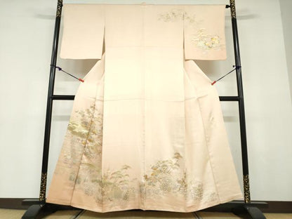 平和屋着物●金彩友禅　卓越技能者・名工・和田光正　訪問着　流水渡橋草花文　金彩　正絹　逸品　DABD9564ud