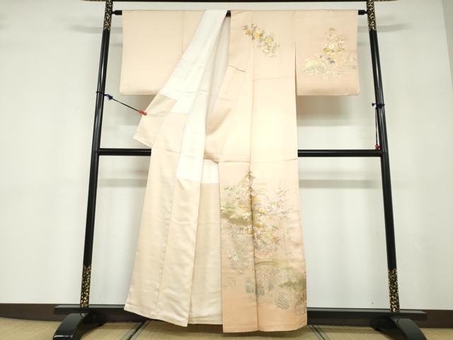 平和屋着物●金彩友禅　卓越技能者・名工・和田光正　訪問着　流水渡橋草花文　金彩　正絹　逸品　DABD9564ud