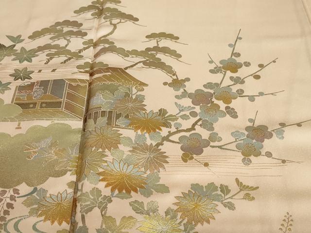 平和屋着物●金彩友禅　卓越技能者・名工・和田光正　訪問着　流水渡橋草花文　金彩　正絹　逸品　DABD9564ud