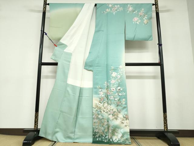 平和屋着物●螺鈿作家　藤本隆士　訪問着　螺鈿　枝花文　暈し染め　金銀彩　正絹　逸品　DABD9565ud