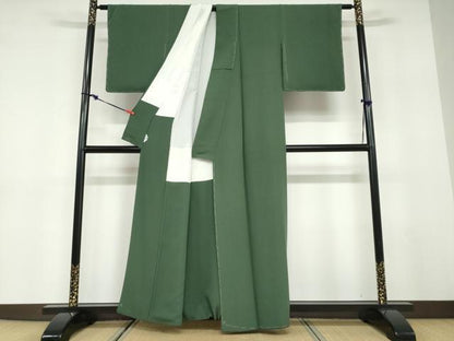 平和屋着物●本加賀友禅作家　梶山 伸監修　色無地　深緑色　正絹　逸品　未使用　DABD9568ud