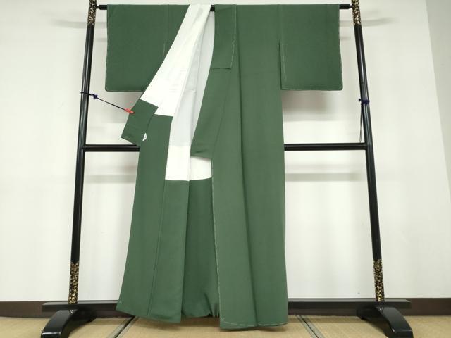 平和屋着物●本加賀友禅作家　梶山 伸監修　色無地　深緑色　正絹　逸品　未使用　DABD9568ud