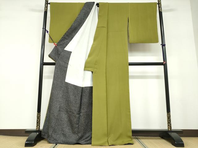 平和屋着物●ファッションデザイナー 花井幸子　色無地　紋意匠　根岸色　やまと誂製　正絹　逸品　DABD9570ud