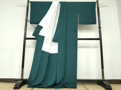 平和屋着物●ファッションデザイナー 花井幸子　色無地　唐草地紋　高麗納戸色　ロング丈　正絹　逸品　未使用　DABD9571ud