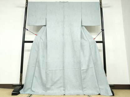 平和屋着物●上質な色無地　辻が花地紋　湊鼠色　ロング丈　正絹　逸品　DABD9572ud