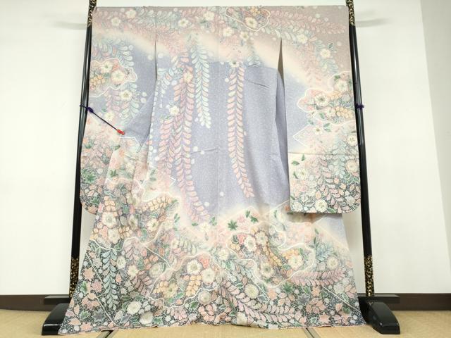平和屋着物●豪華振袖　辻が花　暈し染め　銀通し地　正絹　逸品　DABD9575ud
