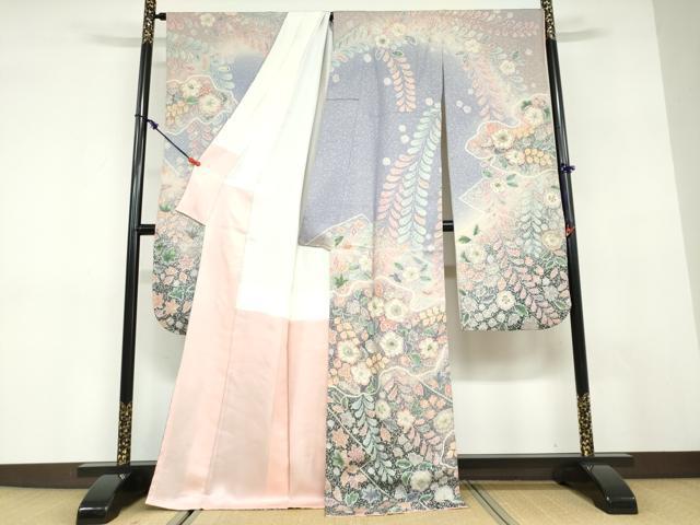 平和屋着物●豪華振袖　辻が花　暈し染め　銀通し地　正絹　逸品　DABD9575ud