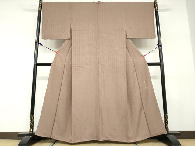 平和屋着物●世界的友禅作家　千地泰弘　色無地　格子抽象地紋　柴染色　正絹　逸品　未使用　DABD9577ud