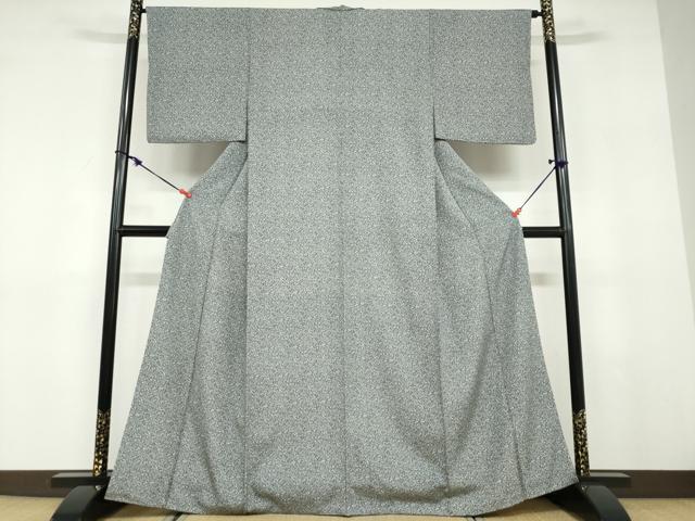 平和屋着物●江戸小紋　草花文　黒地　正絹　逸品　DABD9578ud