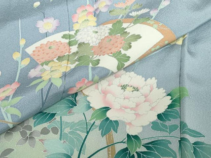 平和屋着物●訪問着　友禅　作家物　地紙草花文　暈し染め　正絹　逸品　DABD9579ud