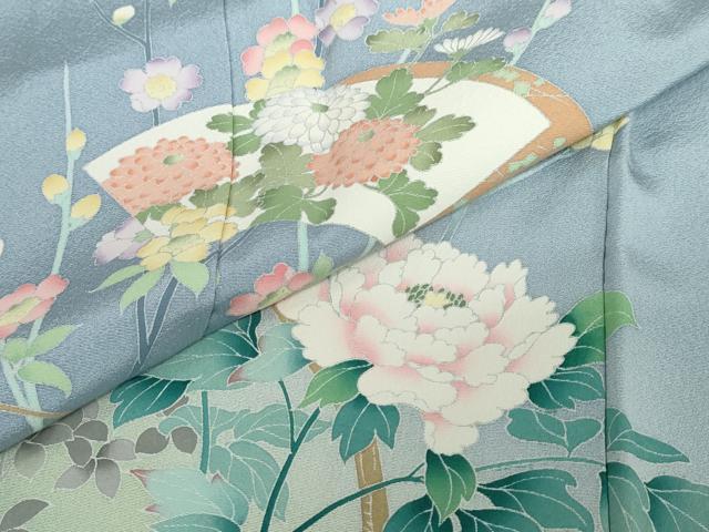 平和屋着物●訪問着　友禅　作家物　地紙草花文　暈し染め　正絹　逸品　DABD9579ud