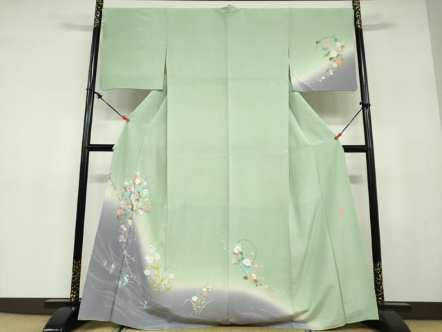平和屋着物●訪問着　友禅　作家物　流水草花文　暈し染め　正絹　逸品　DABD9581ud
