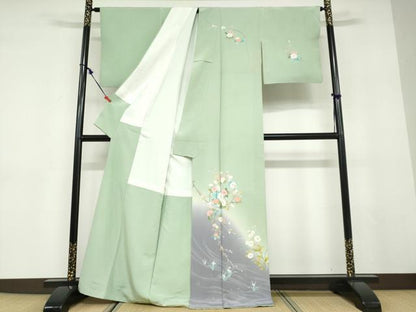 平和屋着物●訪問着　友禅　作家物　流水草花文　暈し染め　正絹　逸品　DABD9581ud