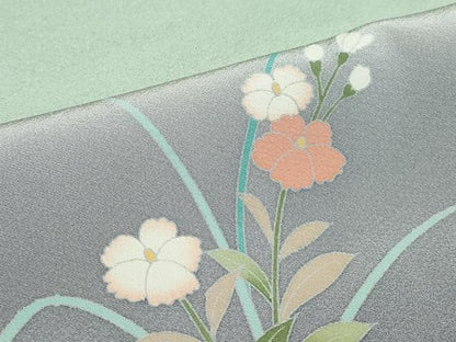 平和屋着物●訪問着　友禅　作家物　流水草花文　暈し染め　正絹　逸品　DABD9581ud