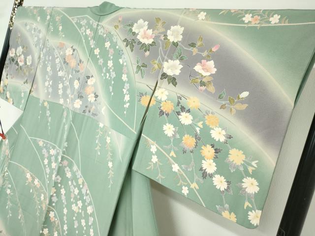 平和屋着物●十日町友禅作家　岡村蒼風　訪問着　草花文　暈し染め　正絹　逸品　DABD9584ud