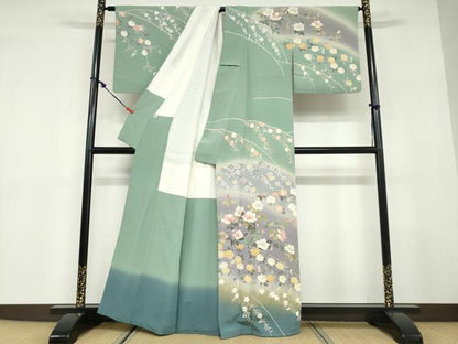 平和屋着物●十日町友禅作家　岡村蒼風　訪問着　草花文　暈し染め　正絹　逸品　DABD9584ud