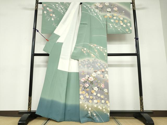 平和屋着物●十日町友禅作家　岡村蒼風　訪問着　草花文　暈し染め　正絹　逸品　DABD9584ud