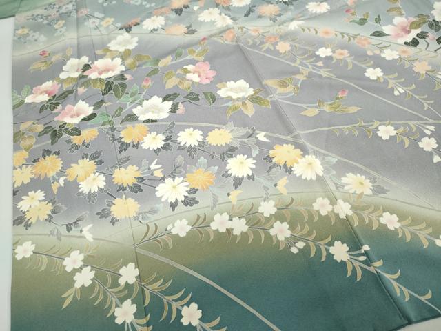 平和屋着物●十日町友禅作家　岡村蒼風　訪問着　草花文　暈し染め　正絹　逸品　DABD9584ud
